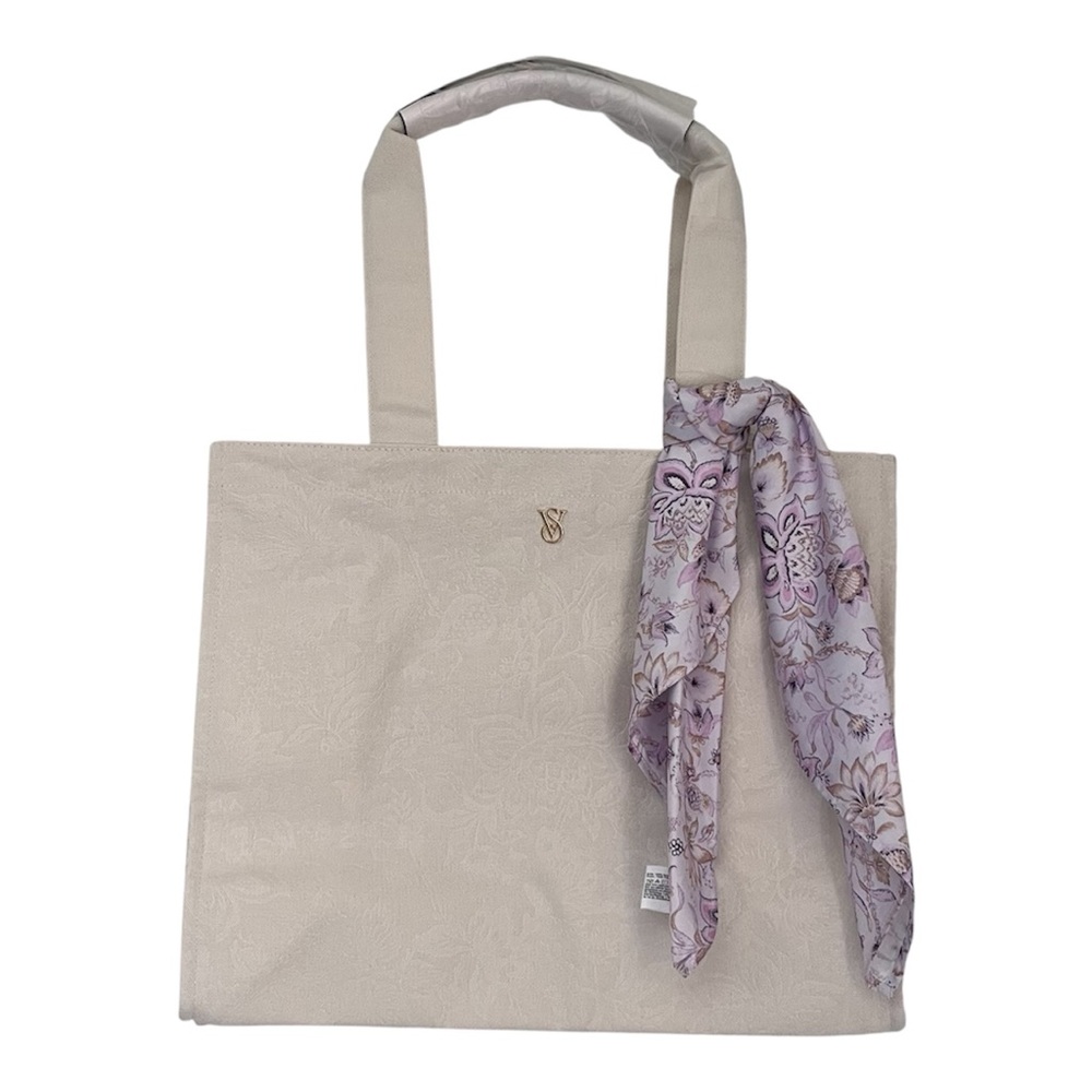 Victoria's Secret Cream Tote with Purple Scarf